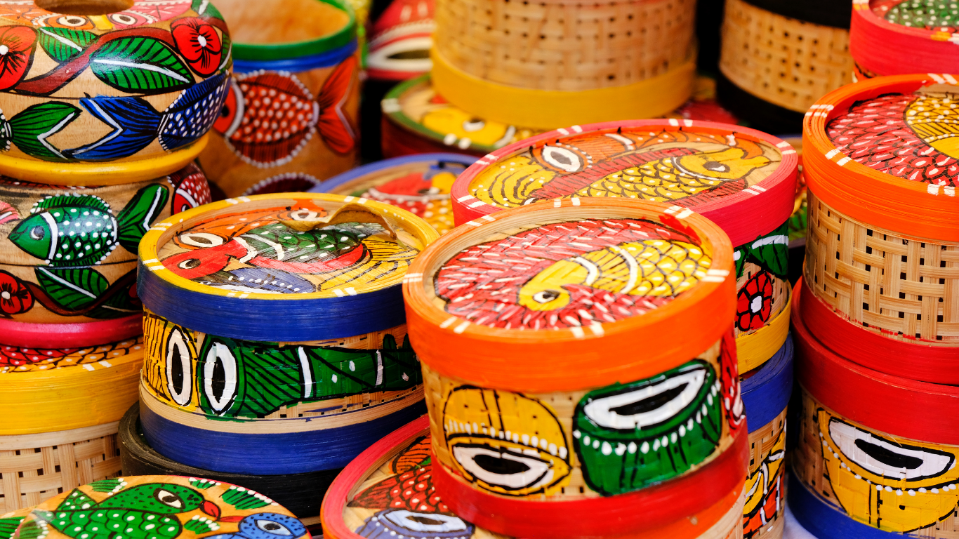 Indian traditional hand-painted baskets